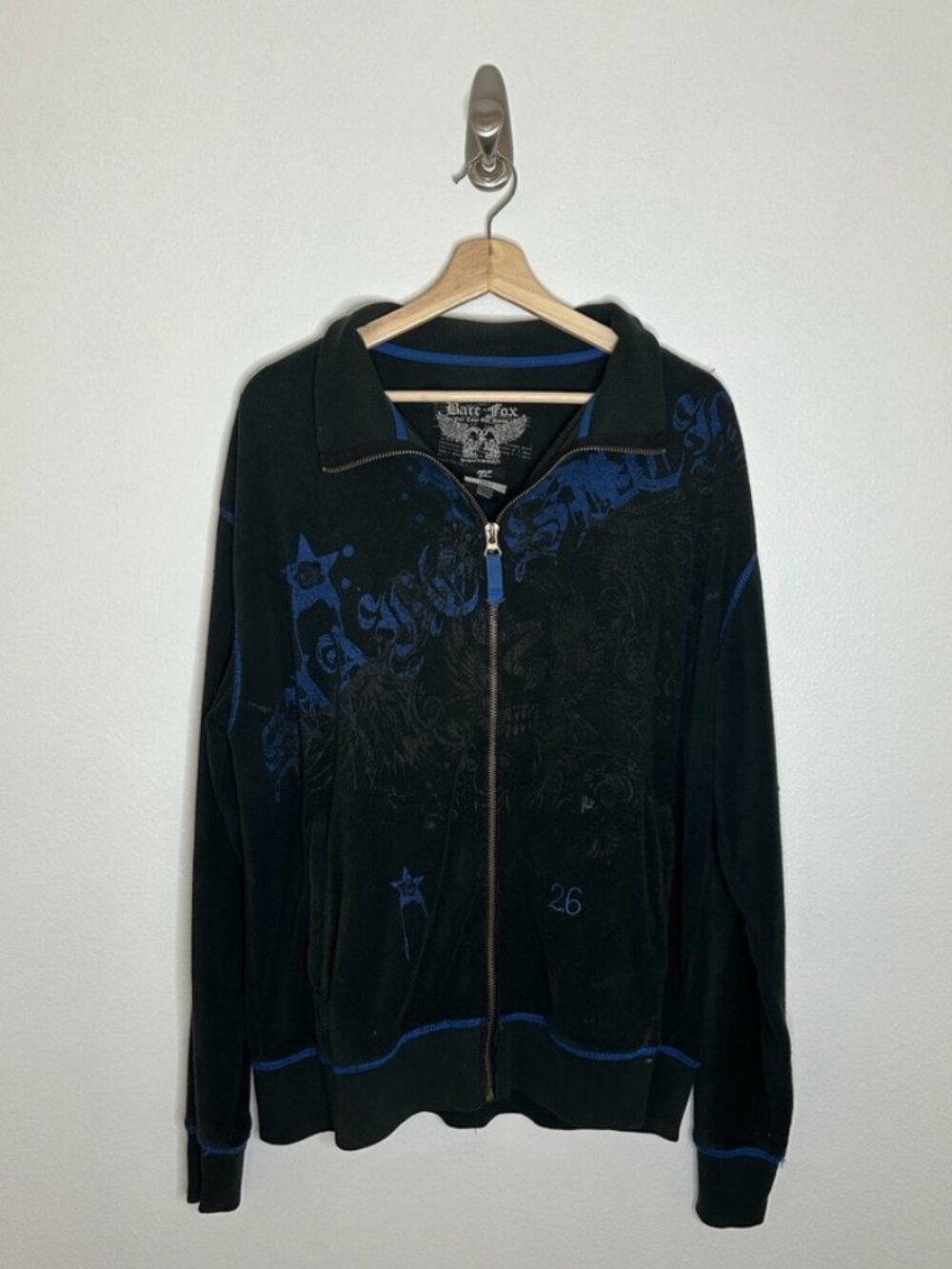 Vintage Y2K Bare Fox Black & Blue Graphic Full-Zip Jacket Size: 2XL